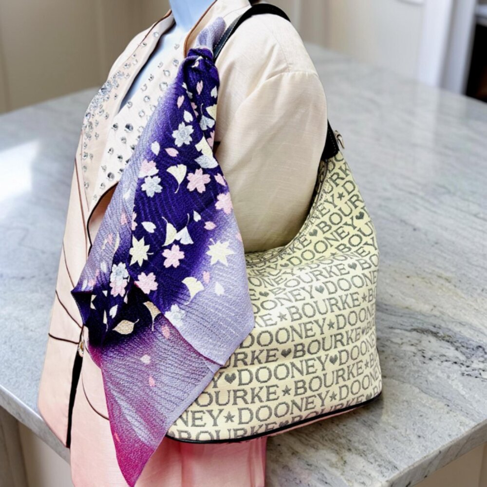 Dooney & Bourke Logo Jacquard & Leather Shoulder Bag 16"x7.5"x13" + Free Scarf - Picture 2 of 16
